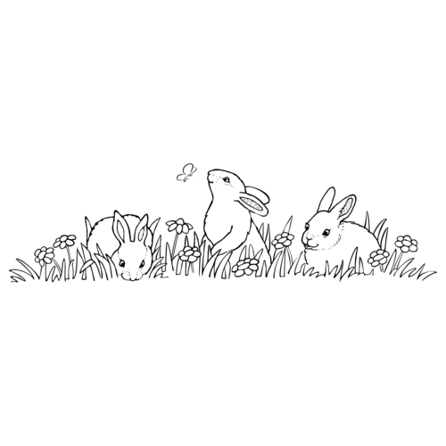A412A Bunnies in Grass - Wood Mounted Stamp