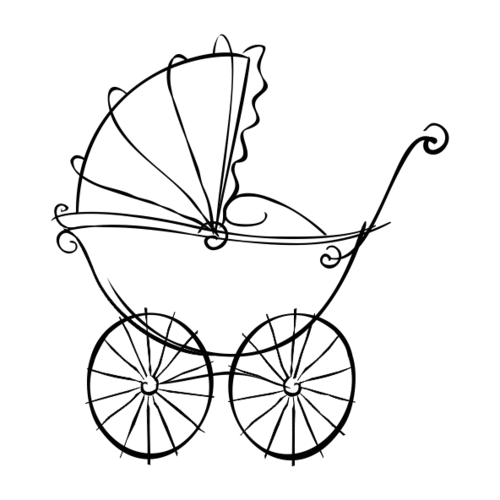 K55D Pram Small - Wood Mounted Stamp