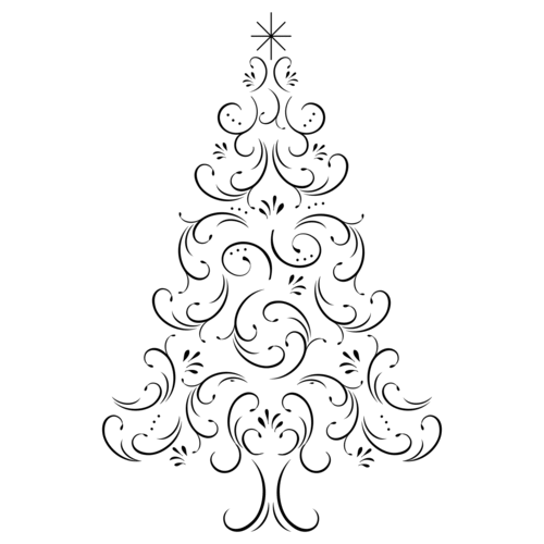 X811A Swirl Christmas Tree - Wood Mounted Stamp